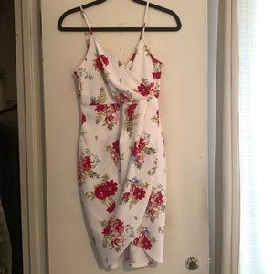 White Floral Faux Guess Wrap Dress